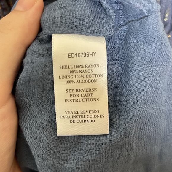 EN CRÈME Blue Colorful Metallic Tiered Sun Dress Tie‎ Tassel Sleeve Boho Sz S - Picture 8 of 11